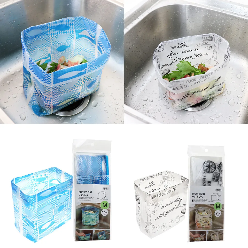 25Pcs Sink Garbage Bag Creative Drain Hole Cartoon Disposable Drain Trash Bag Kitchen Storage Garbage Rubbish Bag Container