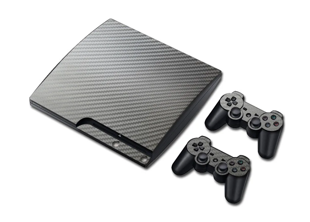 Углеродное волокно виниловая кожа Наклейка для PS3 Slim Игровая консоль с 2 крышки контроллеров для playstation 3 тонкая наклейка на джойстик