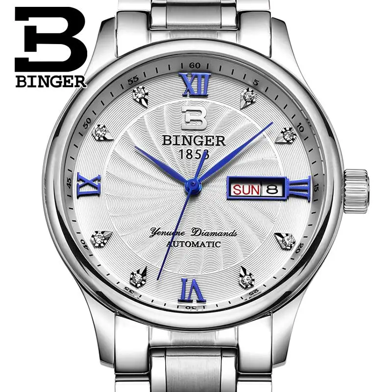 Новая мода швейцарские мужские часы люксовый бренд часы Бингер кварцевые мужские наручные часы полностью из нержавеющей стали водонепроницаемые B603B-2