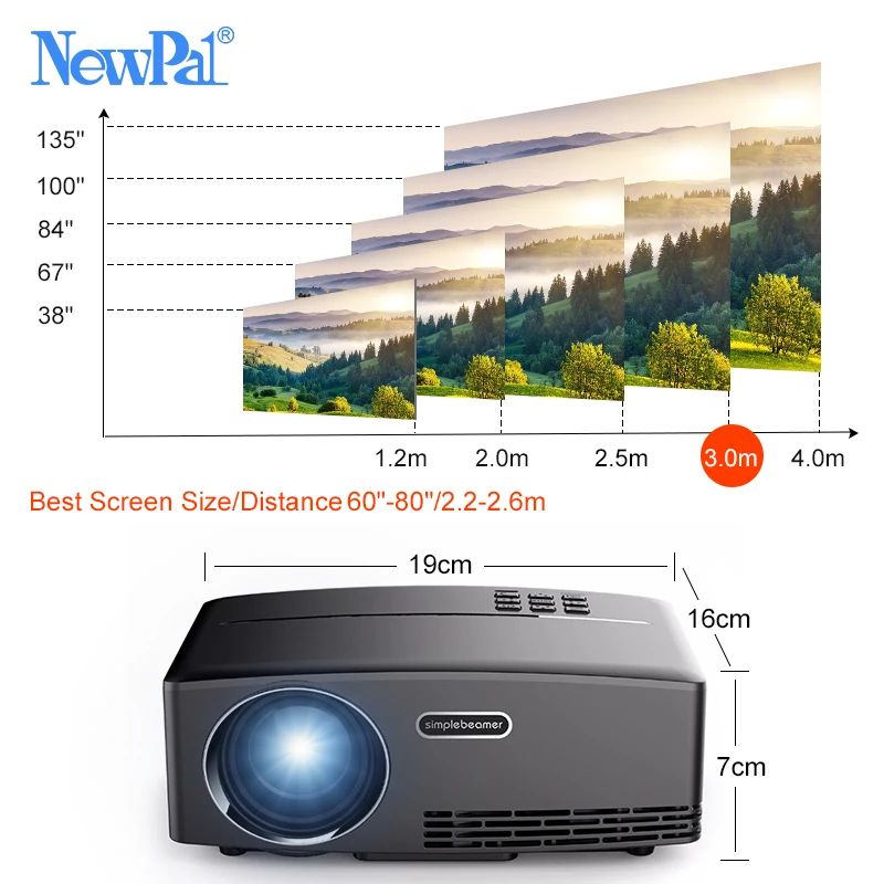 Newpal проектор GP80 Mini Проекторы Android 6 01 4K / 2K WIFI Bluetooth Simplebeamer Поддержка HDMI DLNA Miracast LED