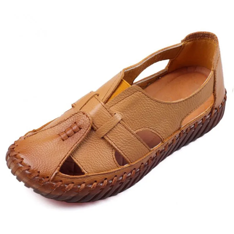 

Women's Sandals 2019 Summer Genuine Leather Handmade Ladies Shoe Soft Leather Sandals Women Flats Retro Style Mother Shoes