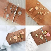 Mostyle 5 шт./набор золотой цвет богемы браслет с камнями циркона Набор Мода лист и браслет стрелки для женщин