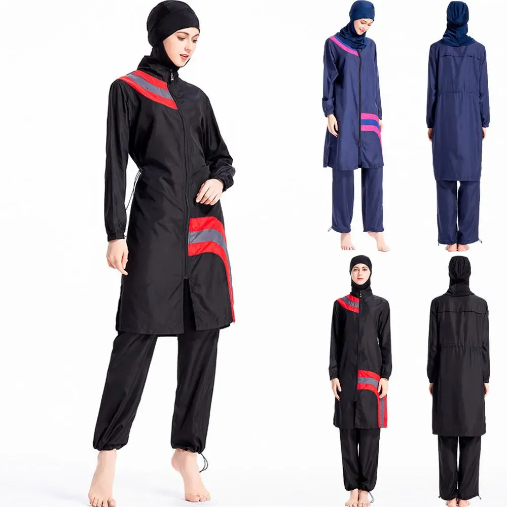 

Women Muslim Bathing Suit With Cap Solid Color Swimsuit Beachwear Women Swimwear Monokini Tankini Biquini 2019 Hot Sale