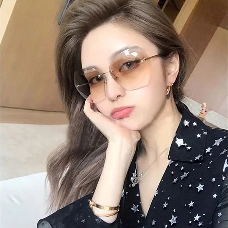 

Mixxar Square Rimless Lens Brand Designer Fashion Shades Sunglasses Dropshipping UV400 Oversized Sunglasses For Women