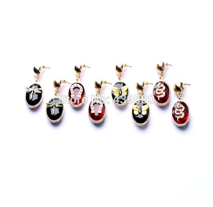 Fashion NEW Gold Color Snake Dragonfly Butterfly Jet Stone Red Dangle Women Earrings | Украшения и аксессуары
