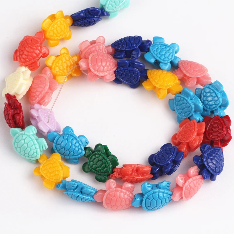 

30Pcs/lot Mixed Color Synthetic Coral 11x15mm Sea Turtle Spacer Beads Diy Craft Material For Jewelry Making Wholesale Bead