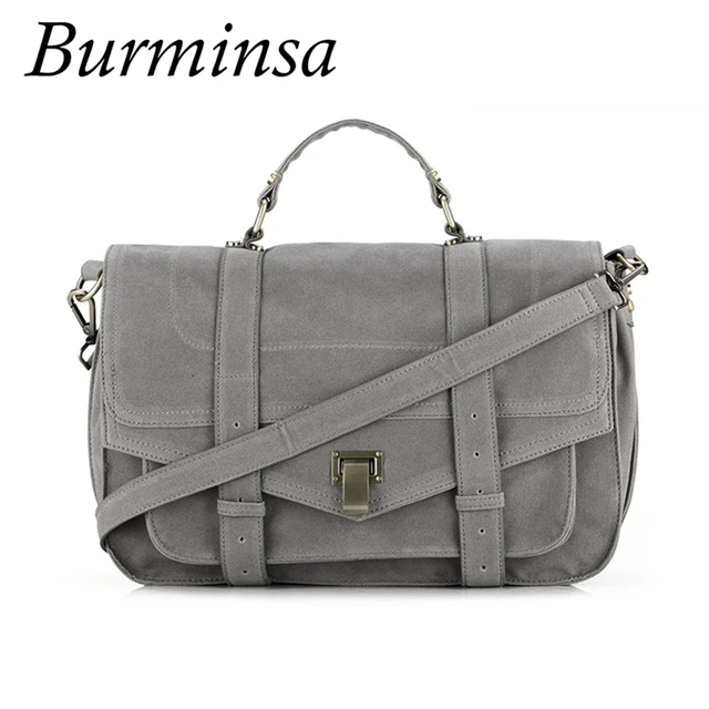 Burminsa Suede Leather Satchel Women Messenger Bags Office Las Burminsa Suede Leather Satchel Women Messenger Bags Office Las Briefcase Retro Designer Handbags School Shoulder