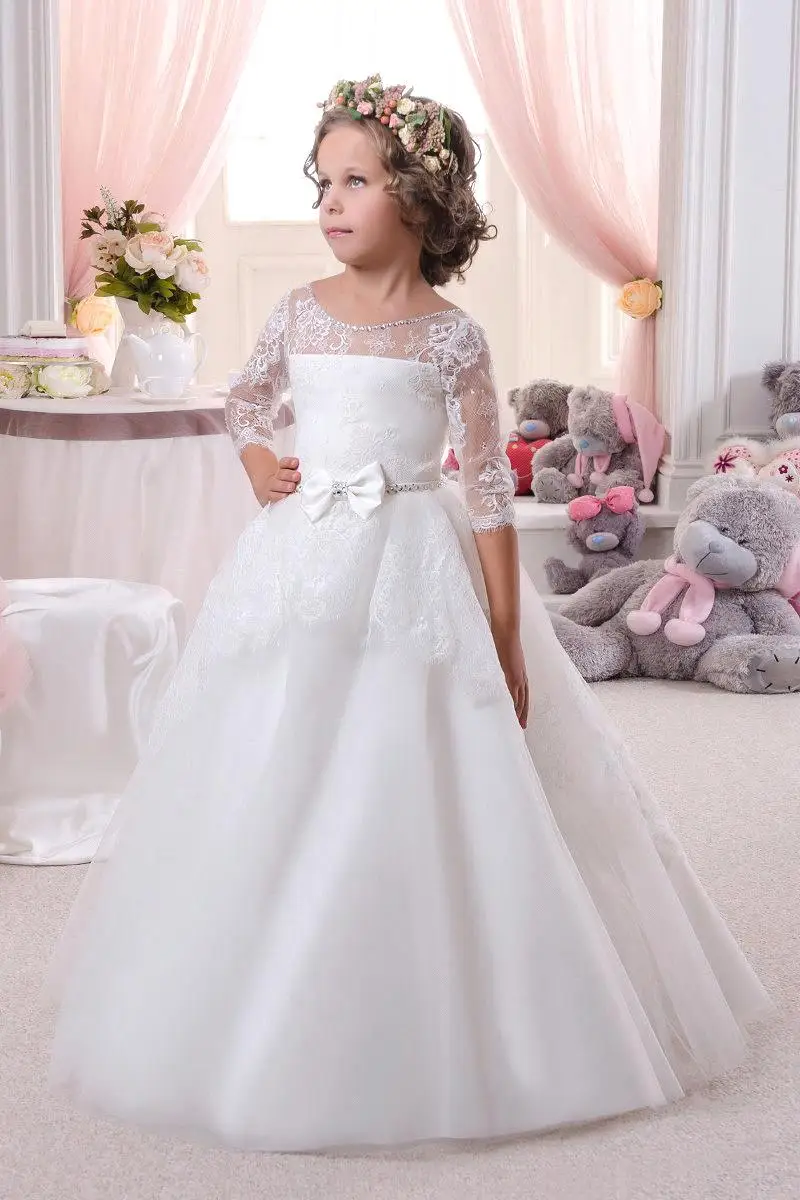 2017 New Designer Style White/Ivory Lace Flower Girl Dresses With Half