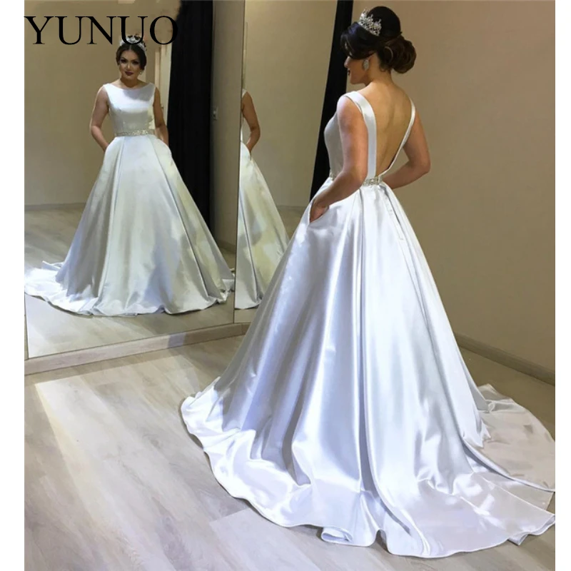 Mbcullyd Shining Beading Wedding Dresses 2019 Plus Size Sweep Train Bridal Gowns Luxury Satin Robe De Mariee New Wedding Dress (1)_