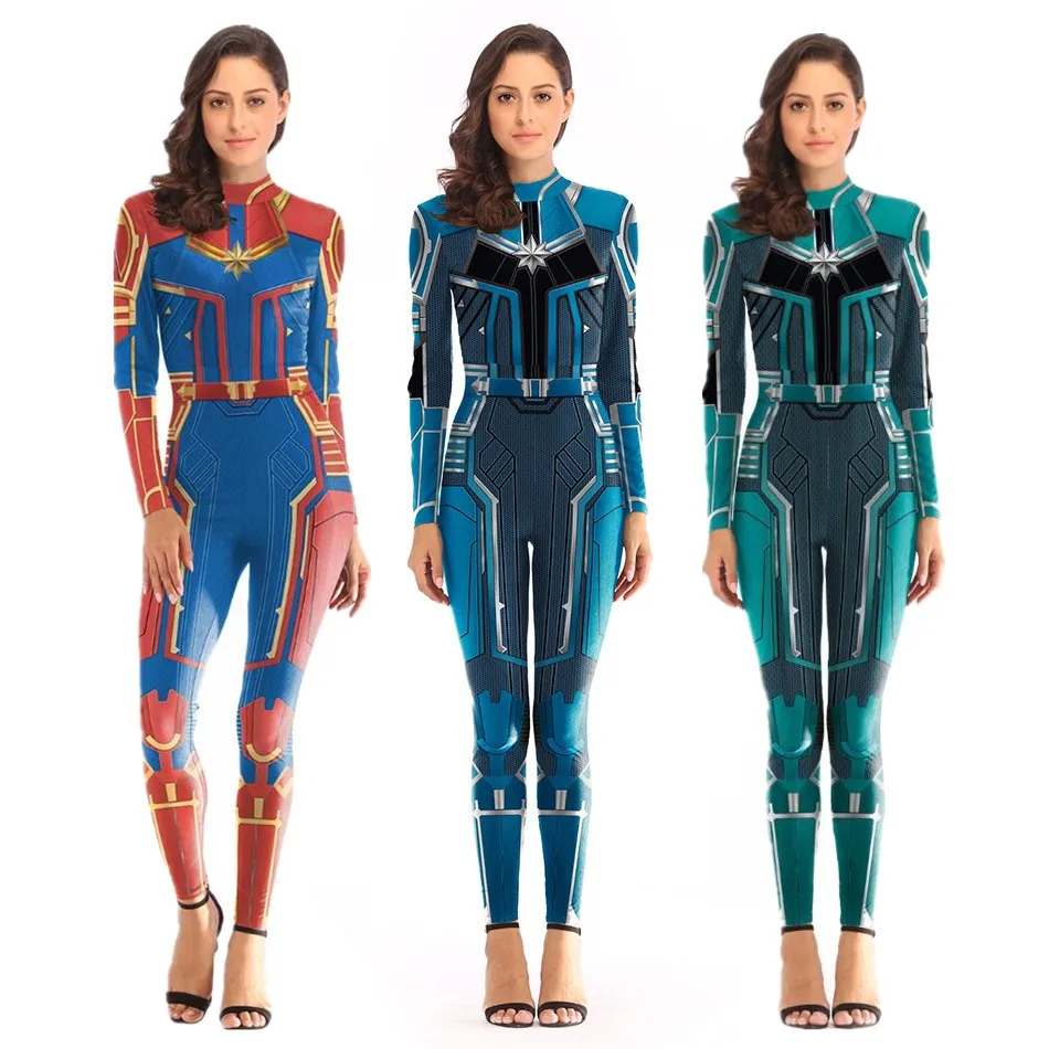 

Captain Marvel Carol Danvers Cosplay Jumpsuit Costumes Avengers: Endgame Halloween Women Bodysuit Dress