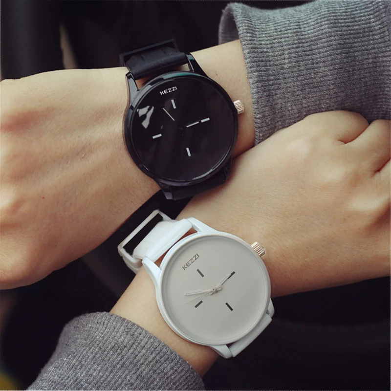Relógios para Mulheres Mostrador do Relógio do Esporte Relógio de Quartzo das Senhoras Kezzi Marca Classic Black White Silicone Grandes Unisex Relojer Feminino