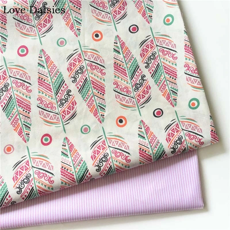 

100% Cotton Nordic Wind Geometric Pattern Big Color Leave Round Pink Stripe Twill Fabrics for DIY Apparel Dress Decor Handcraft