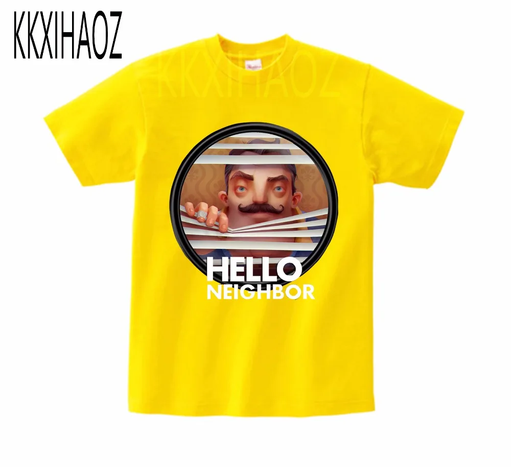 Г., летняя хлопковая футболка с надписью «Hello neighbort» для детей от 2 до 10 лет Детские рубашки для мальчиков Одежда для девочек-подростков футболка KKXIHAOZ MJ
