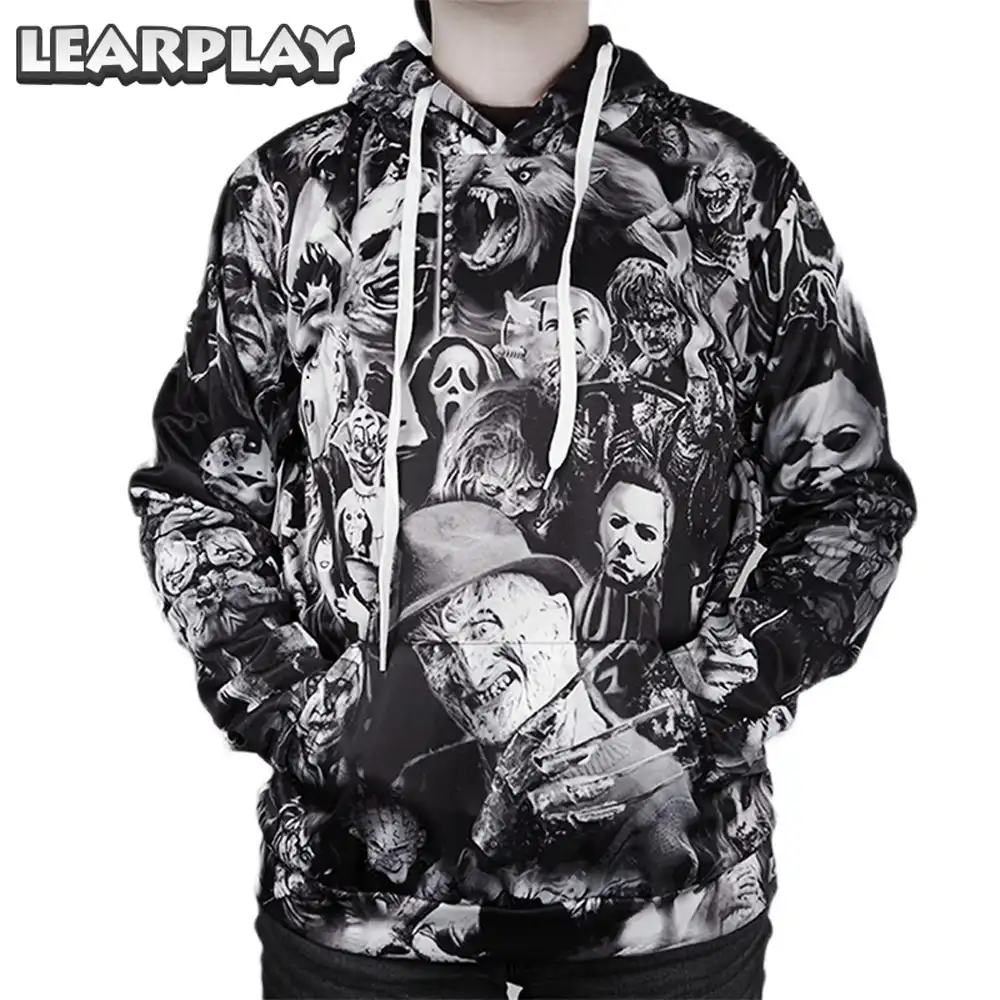 horror movie hoodie black and white