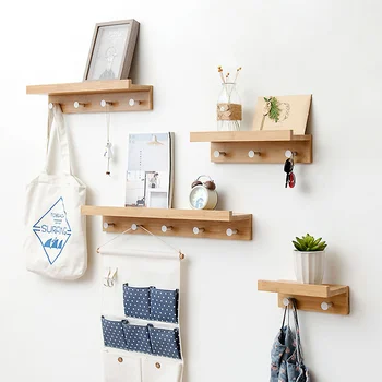 

Wooden Wall Shelf Iron Partition Board Bedroom TV Wall Hanging Storage Rack HOOK for Home & Living Room Decoration MX12071612