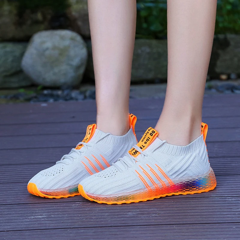 

Dropshipping 2019 Women Sneakers Platform Jelly Shoes Lace Up Breathable Knitted Tennis Trainers Female zapatillas mujer GZXX017