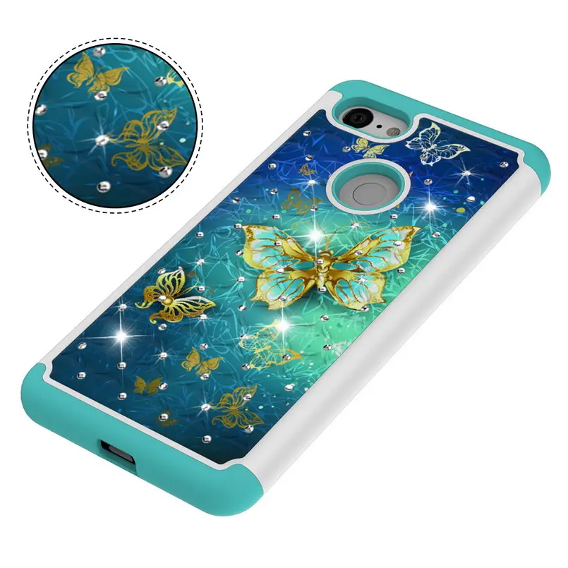 Phone Case for Google Pixel 3 XL Painted Pattern PC and Soft Silicon Bling Glitter Diamond Cover for Google Pixel 3 XL Case 1