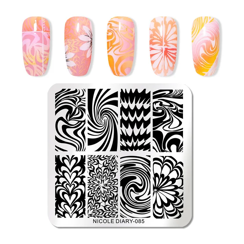 NICOLE DIARY Rectangle Stamping Plate Nail Stainless Steel Marble Plate Mixed Designs Image Nail Art Templates Tools - Цвет: ND-085