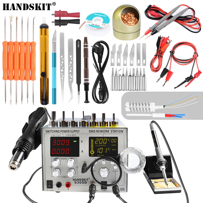 Паяльная станция HANDSKIT9305D 110 В/220 В 4 в 1 30 5A постоянный ток SMD с горячим воздухом