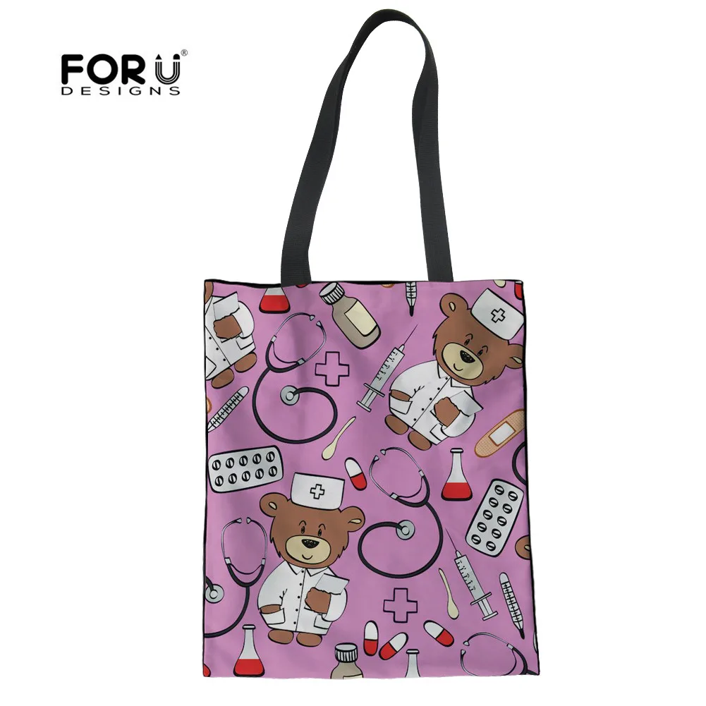 FORUDESIGNS/милые женские холщовые сумки с принтом черного кота, Экологичная многоразовая сумка для покупок и сумки на плечо для женщин