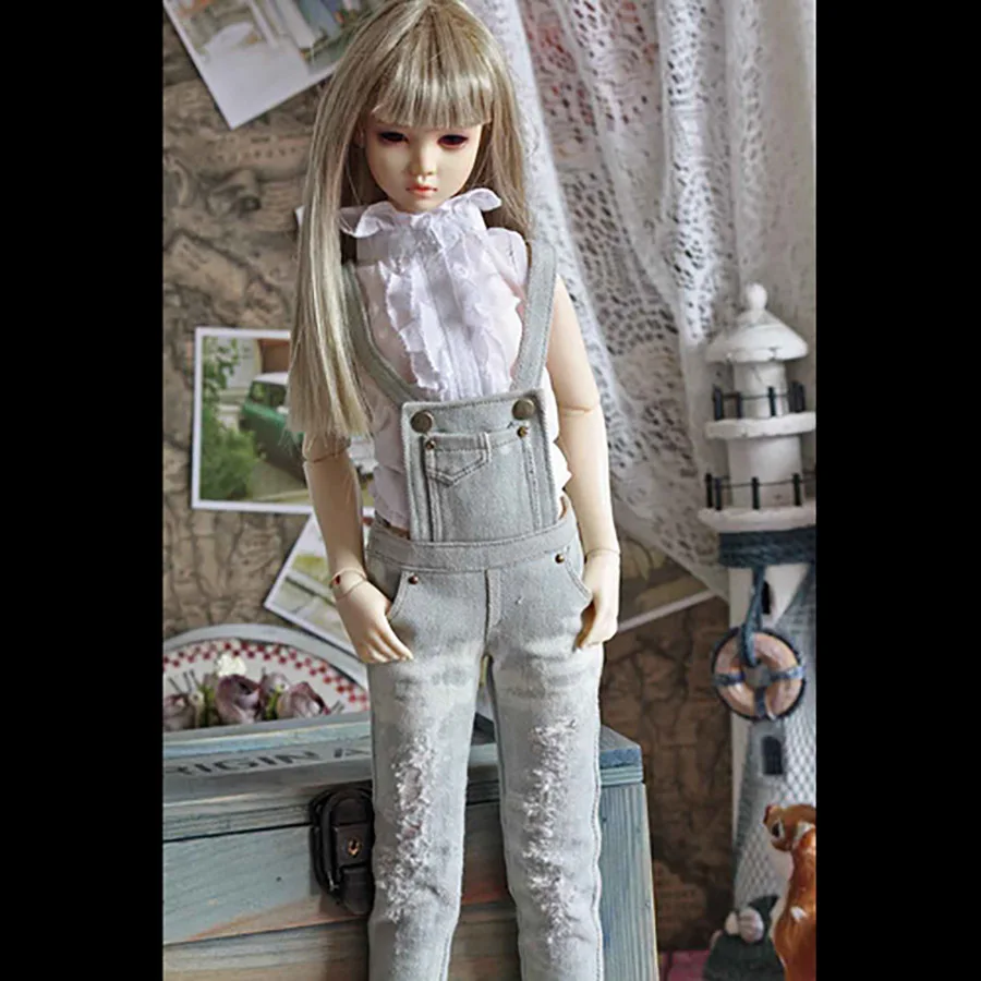 Cateleya 1/3 msd dz bjd sd dd dddy кукла использовать одежду потертые холст нагрудник+ белая рубашка без рукавов литературный стиль - Цвет: pants