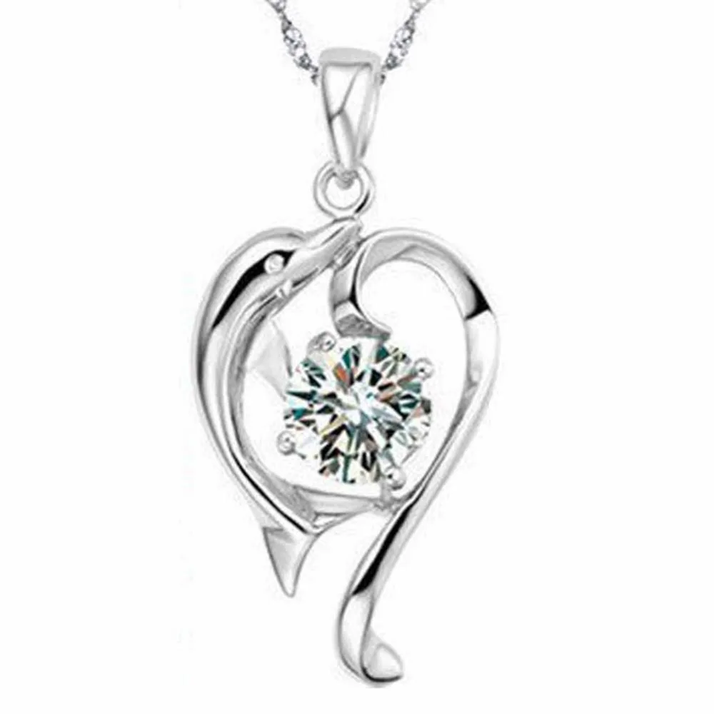 

Charming Fine Jewelry Romantic Dolphins Crystal Rhinestones Pendant Without Chain Color Silver Plated NL-0742