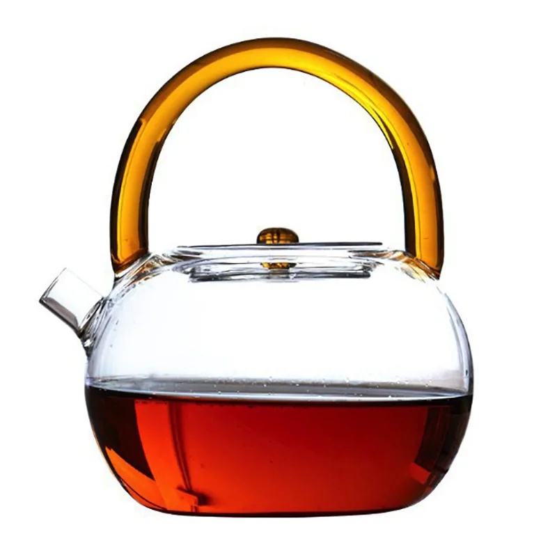

High boron Silicon glass teapot heat resistant glass teapot transparent thickened color handle portable beam pot with filter net