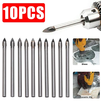 

10pcs Cemented Carbide Glass Drill Head 6mm Glass Drill Bit Set Tungsten Carbide Drill Bit