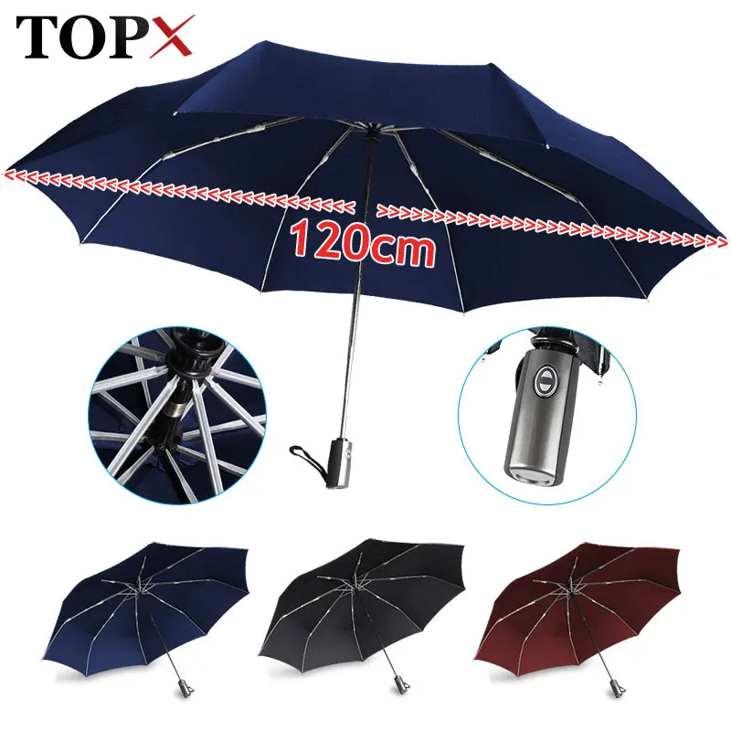 

120cm Large Wind Resistant Umbrella Rain Women Men Gift Folding Fully-Automatic Parasol Compact Travel Business Car 8K Umbrellas