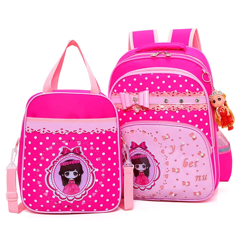 

2019 Cartoon Printing Kids School Backpack For Girls Nylon Princess School Bags 2pcs/set Backpacks schoolbag Mochila Escolar