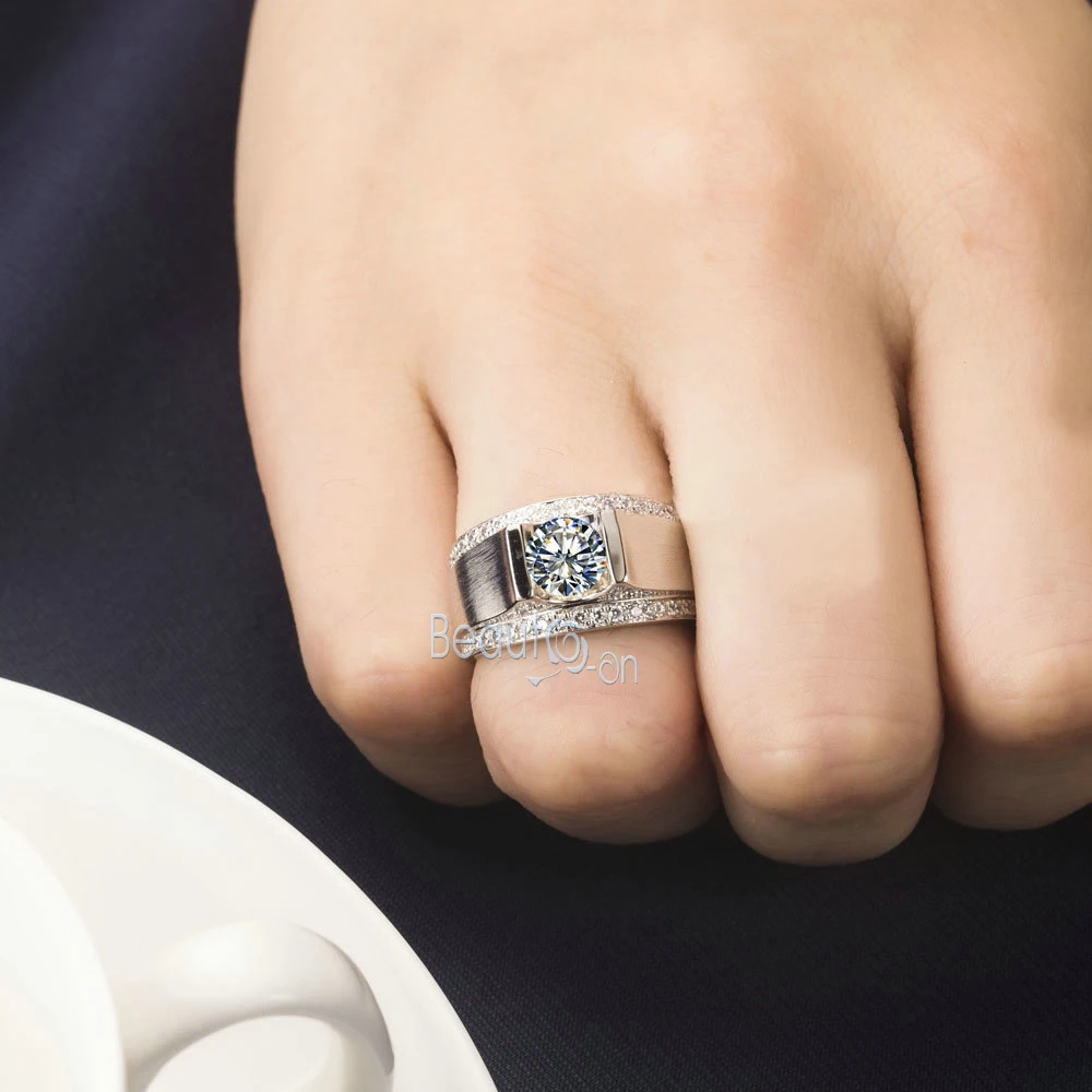 Handsome Man Ring 1 Carat Synthetic Diamond Wedding Engagement Handsome Man Ring 1 Carat Synthetic Diamond Wedding Engagement For Jewelry White Gold Plated Gift In Rings From
