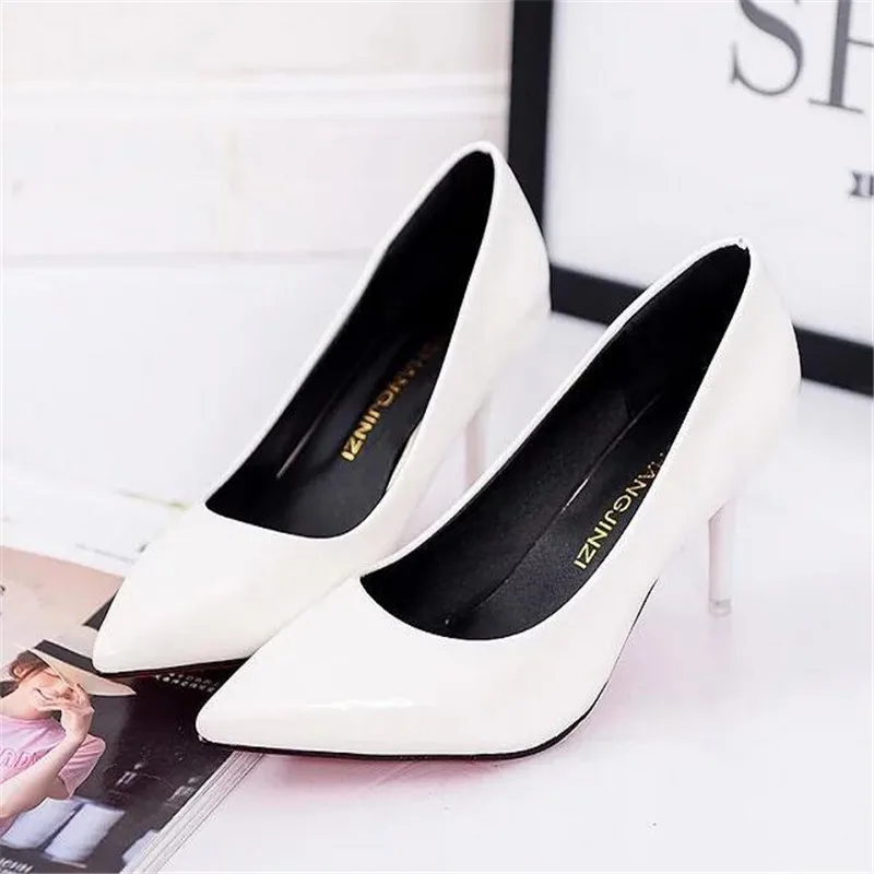 Hot Selling Women Shoes Pointed Toe Pumps Patent Leather Dress Red 8CM High Heels Boat Shoes Shadow Wedding Shoes Zapatos Mujer afbeelding