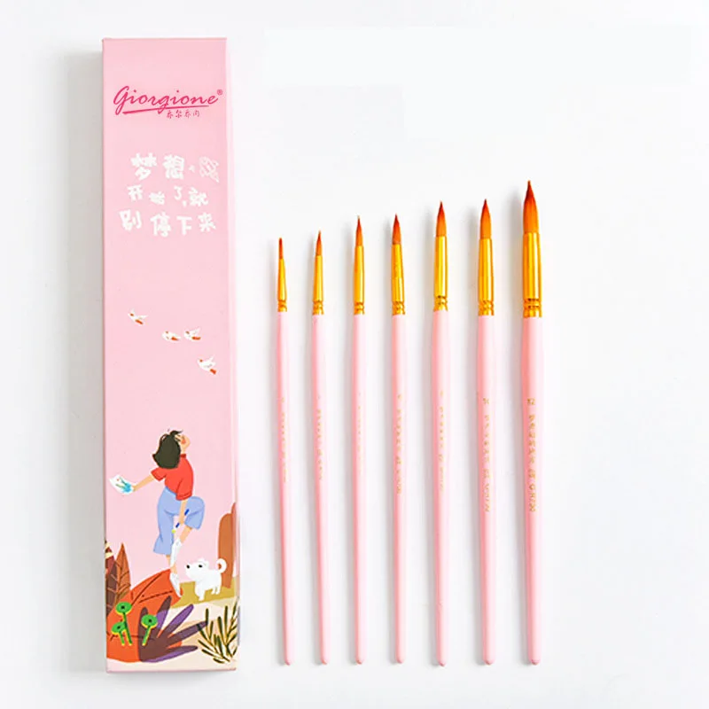 Sonho Perseguir Série Cabeça Redonda Náilon Paintbrush Suite Iniciante Adulto Profissional Desenho Arte Pintura Aquarela Escova Conjunto 7 Pçs 23 Material escolar e de escritório