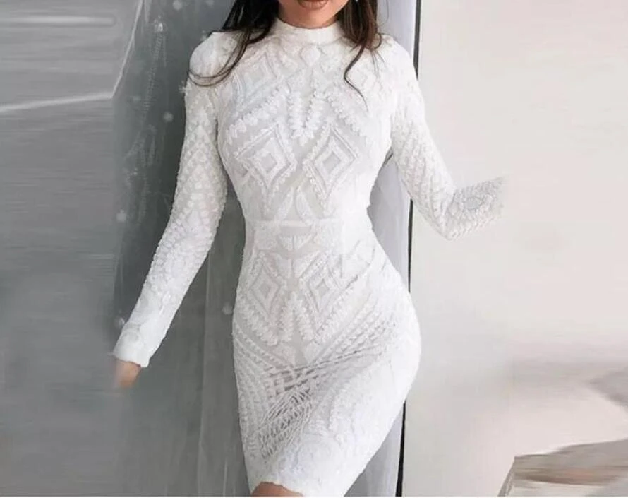 long sleeve sequin white dress