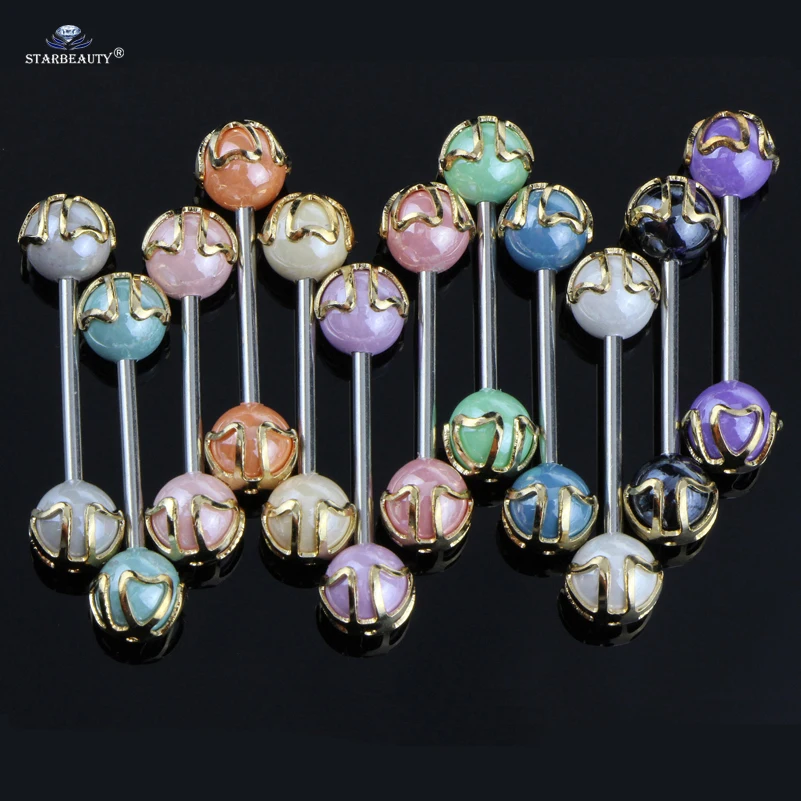 

10 pcs/lot Heart Torus Barbell Tongue Piercing Tongue Ring Stainless Steel Jewelry Multicolor Nipple Rings Acrylic Piercing