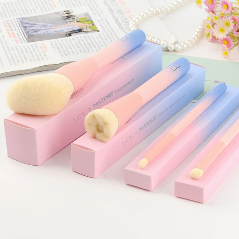 Gradient Color Pink Powder Makeup Brushes Pantone 4pcs Set Make up Brush with Box