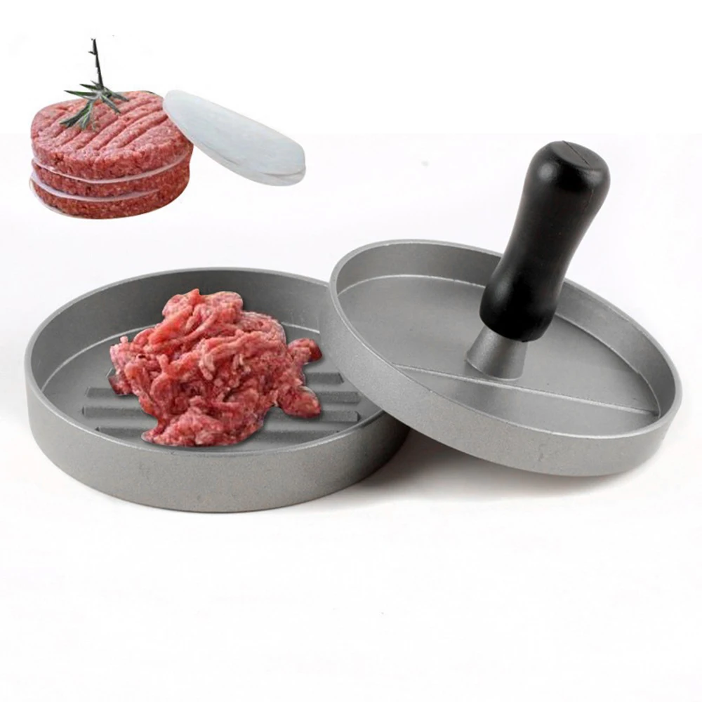 cheap 1 Set Round Shape Hamburger Press Aluminum Alloy Hamburger Meat Beef Grill Burger Press Patty Maker Mold