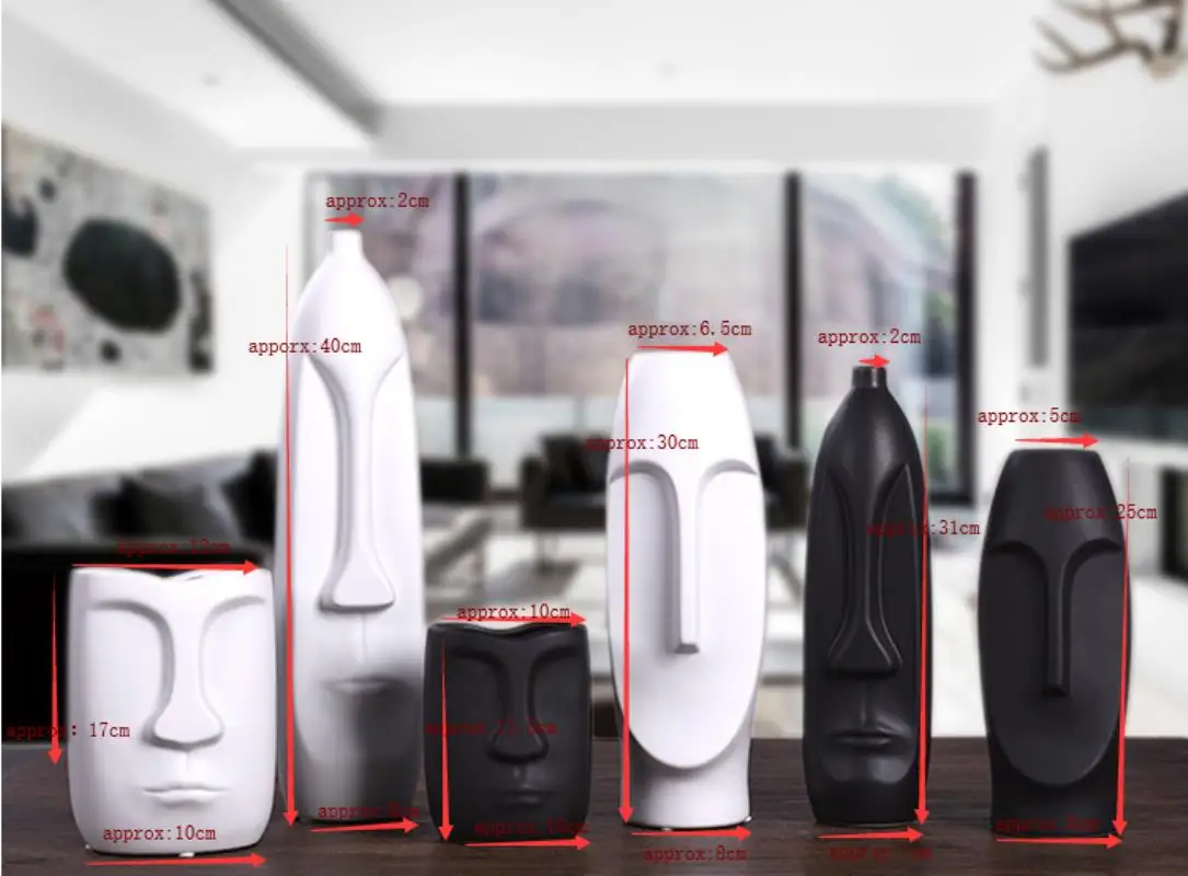 2019 Newes tModern creative ceramic vase decoration indoor home decoration For Black-and-white head