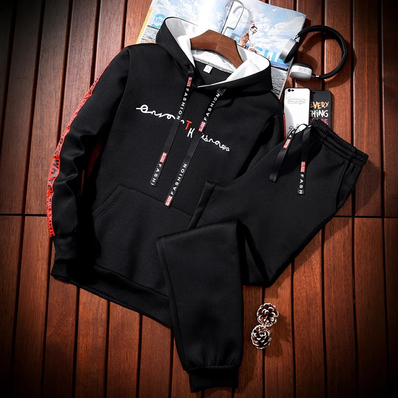 2019 Autumn New Men's High Street Hoodies Sweatpants Sets Male Solid Color Zipper Hooded Pullover sweat portswear Tracksuit Set 2019 Autumn New Men's High Street Hoodies Sweatpants Sets Male Solid Color Zipper Hooded Pullover sweat portswear Tracksuit Set