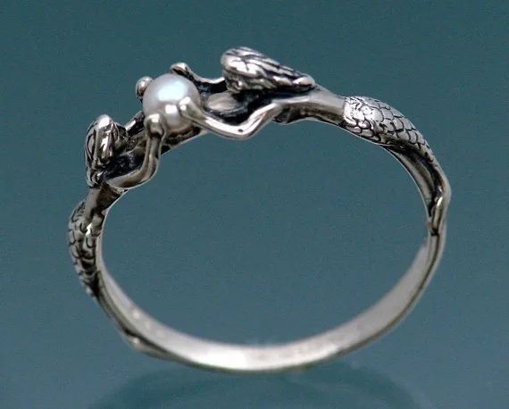 Rongxing старинный 925 серебро белый жемчуг Русалка кольца для женщин антикварные ювелирные изделия в стиле "Бохо" Мода личность камень кольцо