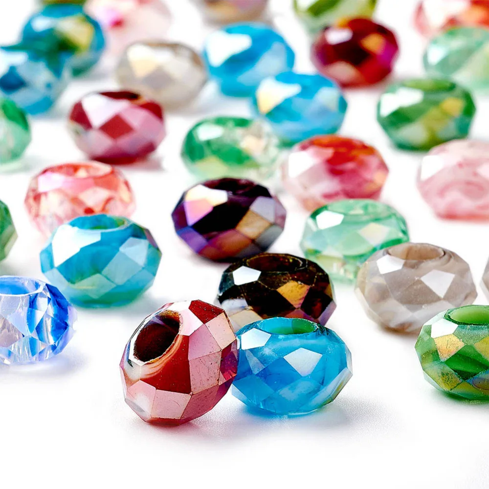 100pcs Glass European Large Hole Beads, Rondelle Mixed Color 14x8mm
