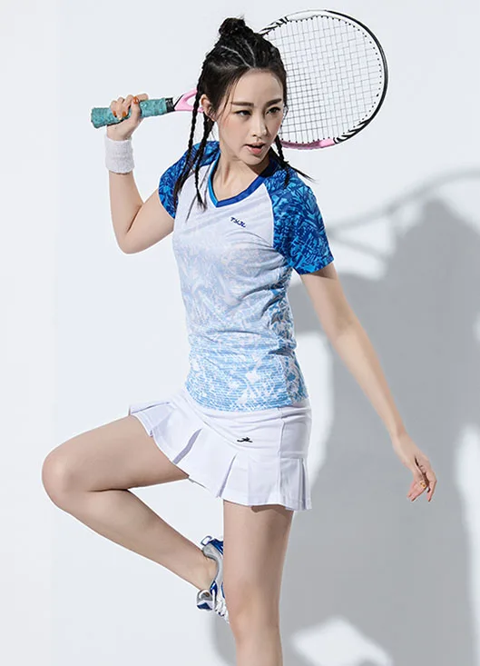 Tenis mujer футболки для тенниса, быстросохнущая короткая теннисная одежда, abbigliamento Tennis uomo, tennisrock, комплекты для бадминтона - Цвет: Women Blue C Sets