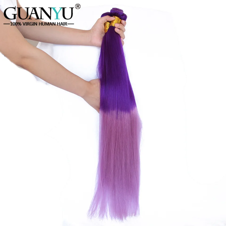 Guanyuhair Ombre # фиолетовый/светло фиолетовый 3 Связки с 4x4 синтетическое закрытие