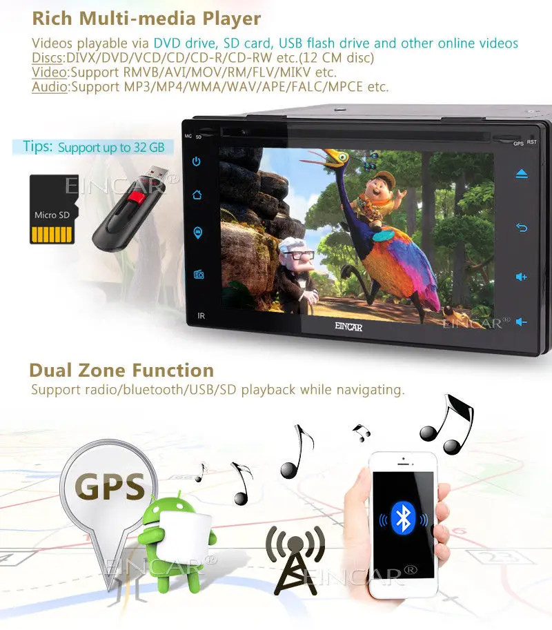 Top Android 6.0 4Core 6.2 inch 2Din Car DVD Player Stereo Radio Touchscreen GPS Wifi 10 Top Android 6.0 4Core 6.2 inch 2Din Car DVD Player Stereo Radio Touchscreen GPS Wifi 10