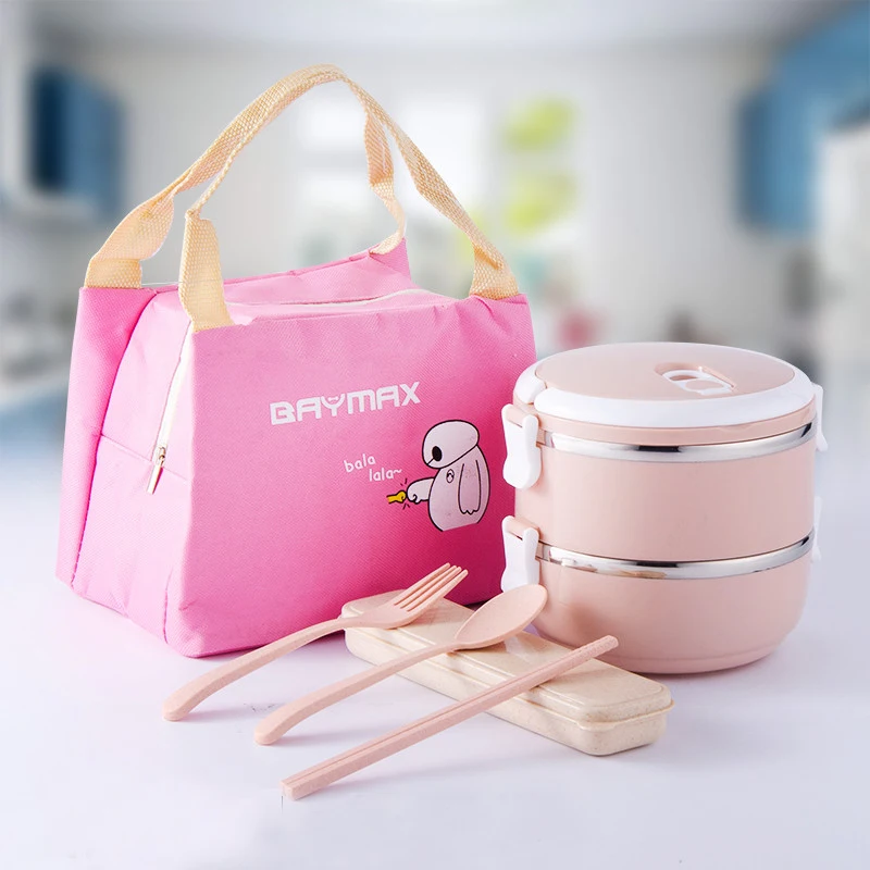 

Cartoon Kids Stainless Steel Lunch Box Insulated Thermos Bento LunchBox Portable Plastic Food Storage Container Japan Style