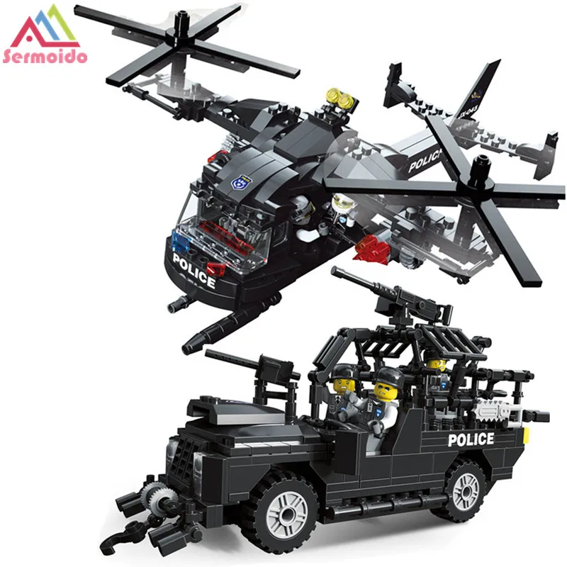 

sermoido Building Blocks Sets SWAT Team Transport Helicopter Compatible With Legoings City Police Gift Toys for Children Kids