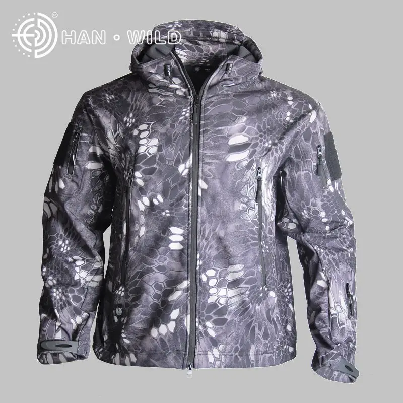 Весна Sharkskin Softshell TAD тактическая куртка мужская камуфляжная охотничья одежда военные пальто ветровка Куртка для туризма кемпинга - Цвет: Black python