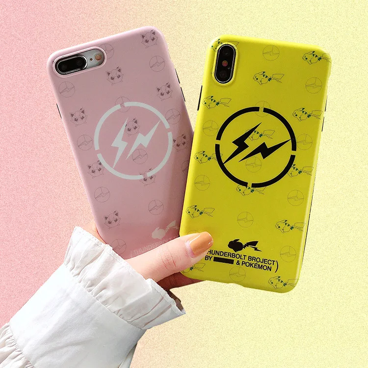 

Fragment design Hiroshi Fujiwara lightning Pikachu Pokemon Cartoon iphonecase for 6s 7 8plus xs max Half-wrapped Case Matte
