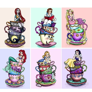 

Full Square/Round 5D DIY Diamond Embroidery "Cartoon Tea Princess Cup" Square Diamond Painting Cross Stitch Mosaic Decor Gift