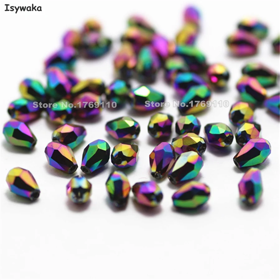 

Isywaka 100pcs Purple Colorful Color Faceted Teardrop Beads Austria Crystal Bead Waterdrop Beads Loose Bead for DIY Making,3x5mm